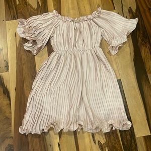 Vici pleated chiffon off the shoulder dress